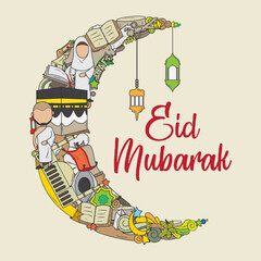 Eid Adha mubarak doodle concept vector illustration. Eid Adha mubarak themes design concept with flat style vector illustration. Suitable for greeting card, poster and banner.	