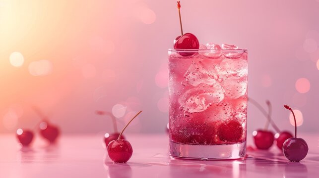 Trendy sleepy girl cherry mocktail. Popular Magnesium cherry drink for relax, deep sleeping. Bedtime routine for better sleep concept. Generative ai