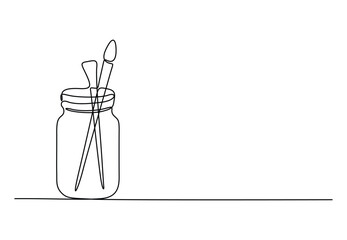 Paintbrush with jar continuous single line drawing vector illustration. Free vector