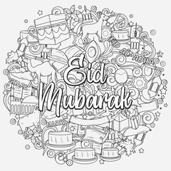 Eid Adha mubarak doodle concept vector illustration. Eid Adha mubarak themes design concept with flat style vector illustration. Suitable for greeting card, poster and banner.	