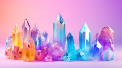 Colorful crystal background stone growing cluster isolated on  background
