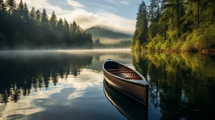 Foto op Canvas A lone canoe floats on a tranquil. © Media Srock