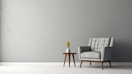 A Gray chair set against the purity of a white room