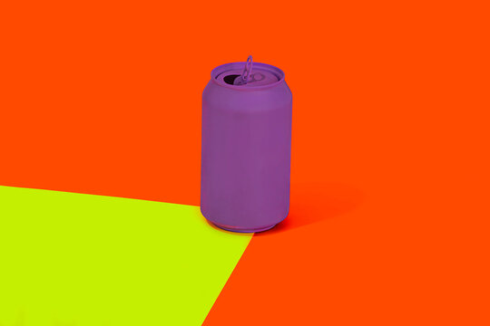 Purple can against multicolored background