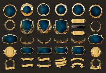 Collection of gold and blue badge vector illustration collection