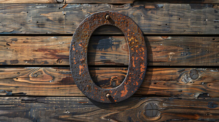 The alphabet O on a wooden plankshot from high angle