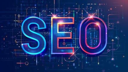 Neon Concept of Search Engine Optimization (SEO), Digital Marketing Strategy