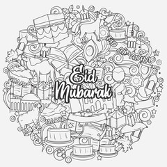 Eid Adha mubarak doodle concept vector illustration. Eid Adha mubarak themes design concept with flat style vector illustration. Suitable for greeting card, poster and banner.	