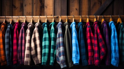 Flannel shirts in various vibrant colors - obrazy, fototapety, plakaty