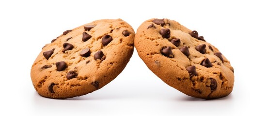 Delicious Pair of Chocolate Chip Cookies on a White Background