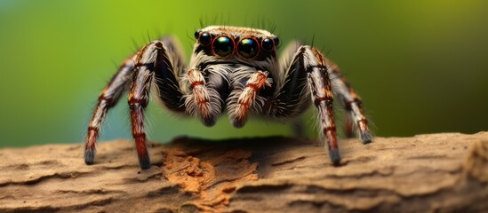 Curious Jumping Spider Stares With Its Enormous Head and Long Legs
