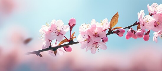 Delicate Pink Almond Blossoms on a Branch in Spring - Symbol of Renewal and Beauty