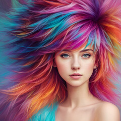 portrait of a woman with long colorful hair