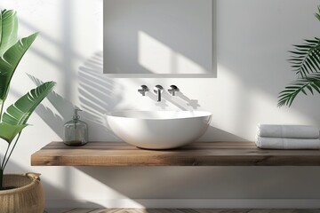 Sleek bathroom design with organic decor and wood details