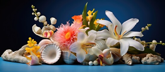 Vibrant Spring Flowers Bouquet in Seashell Vase - Refreshing Floral Arrangement Concept