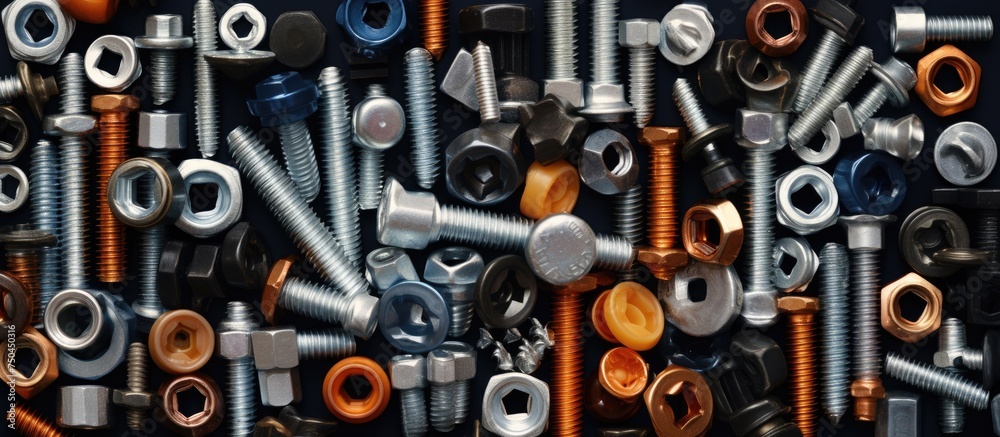 Poster Assorted Screws and Fixings Stacked Together in a Pile of Metallic Hardware
