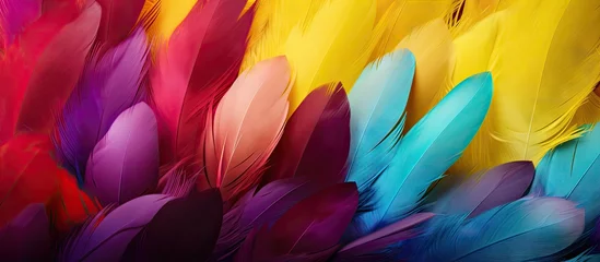 Foto op Canvas Vibrant Plumage Symphony: Colorful Feathers Aflutter in a Bright and Cheerful Background © HN Works