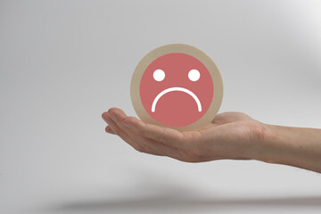 customer service evaluation and feedback rating. costumer review concept, man using phone chooses...