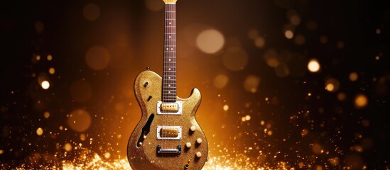 Gleaming Gold Electric Guitar Shines Against Stylish Black Background