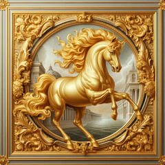 Fototapeta na wymiar statue of a horse gold, statue, religion, art, architecture, sculpture, ancient, god, thai, golden,Ai generated 