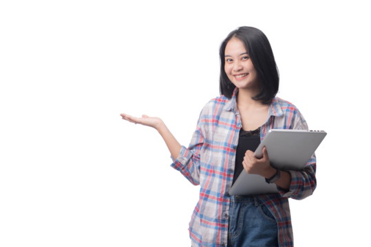 Asian Female College Student Bringing Laptop
