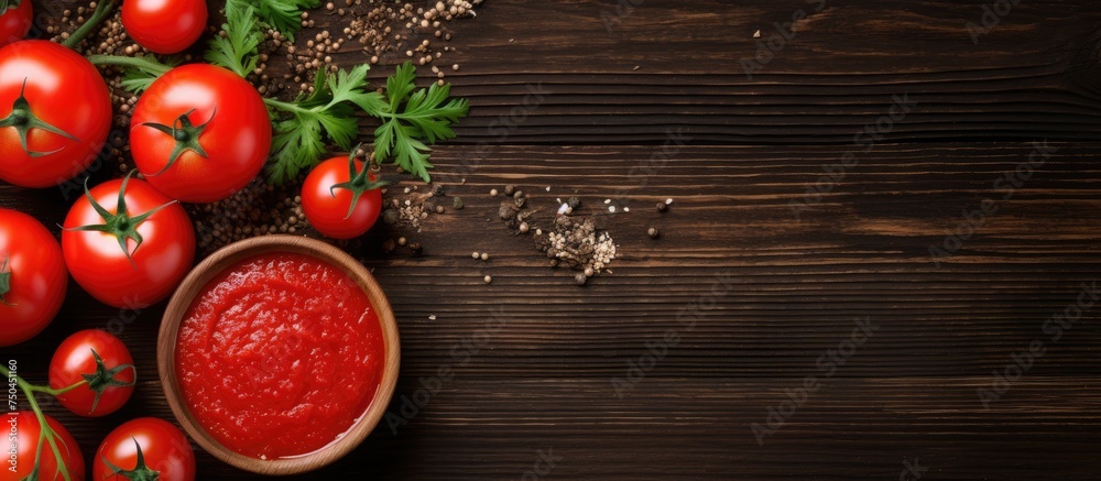 Poster savoring the taste of fresh tomatoes and flavorful kefta on a rustic wooden table setting