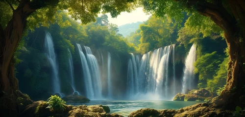Fotobehang waterfall in the forest © Yasin Arts