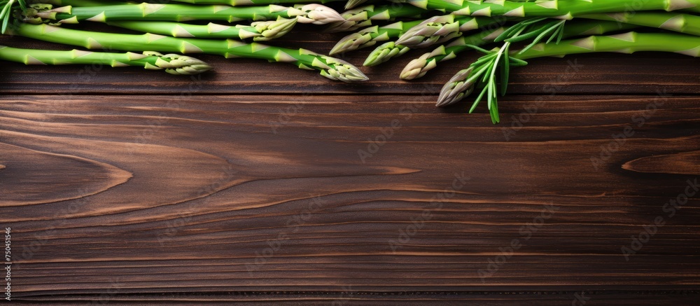 Poster Fresh Asparagus Display on Rustic Wooden Table Setting with Copy Space