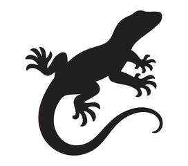 Black and White Agama Lizard Silhouette. Vector Illustration.