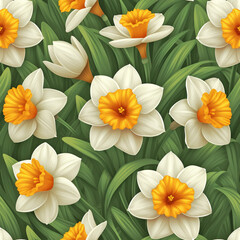 Obraz na płótnie Canvas daffod flower pattern, frameless pattern to enlarge and use as graphic element like background, tiles, ai generated