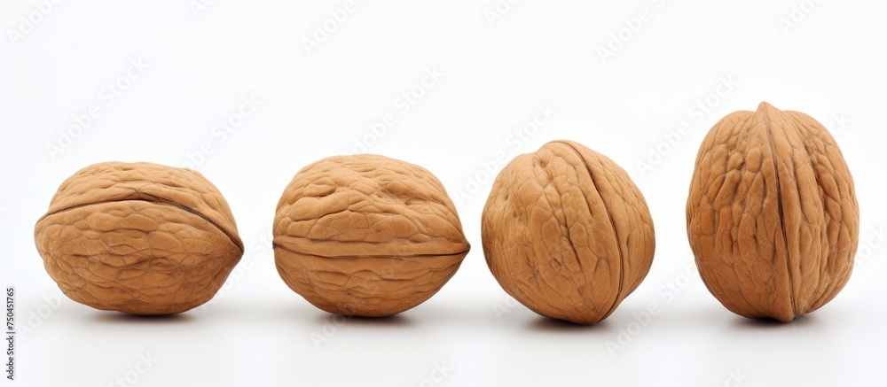 Poster variety of walnuts arranged neatly on a clean white background for nutritious and delicious concepts