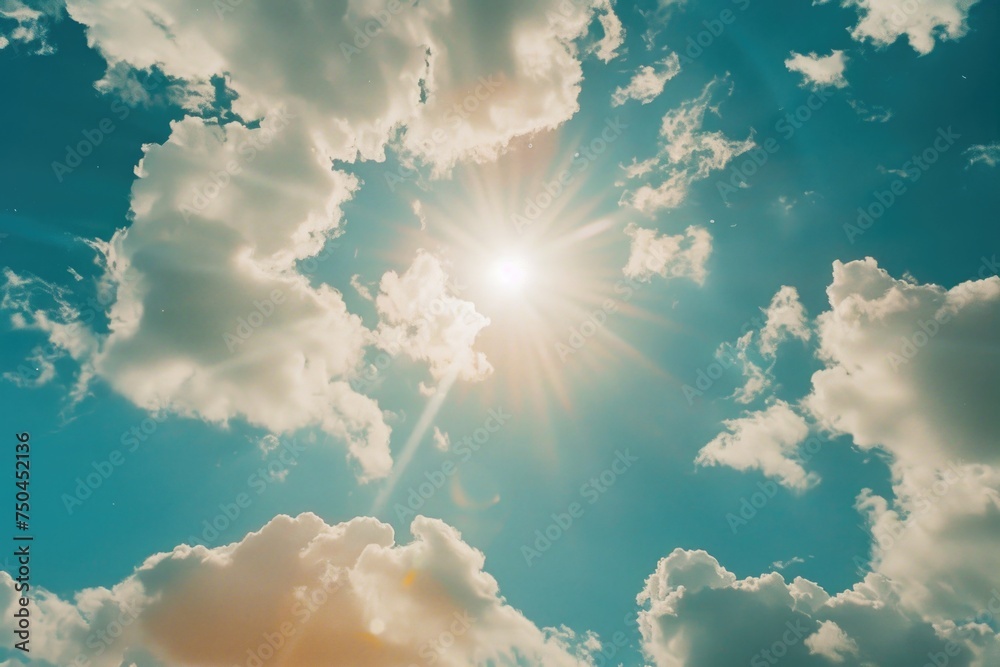 Poster sun shining through clouds, perfect for weather or nature concepts