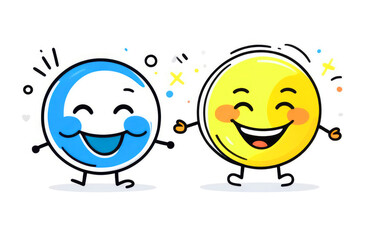 two laughing emoticons with legs and arms on a white background. April Fool's Day
