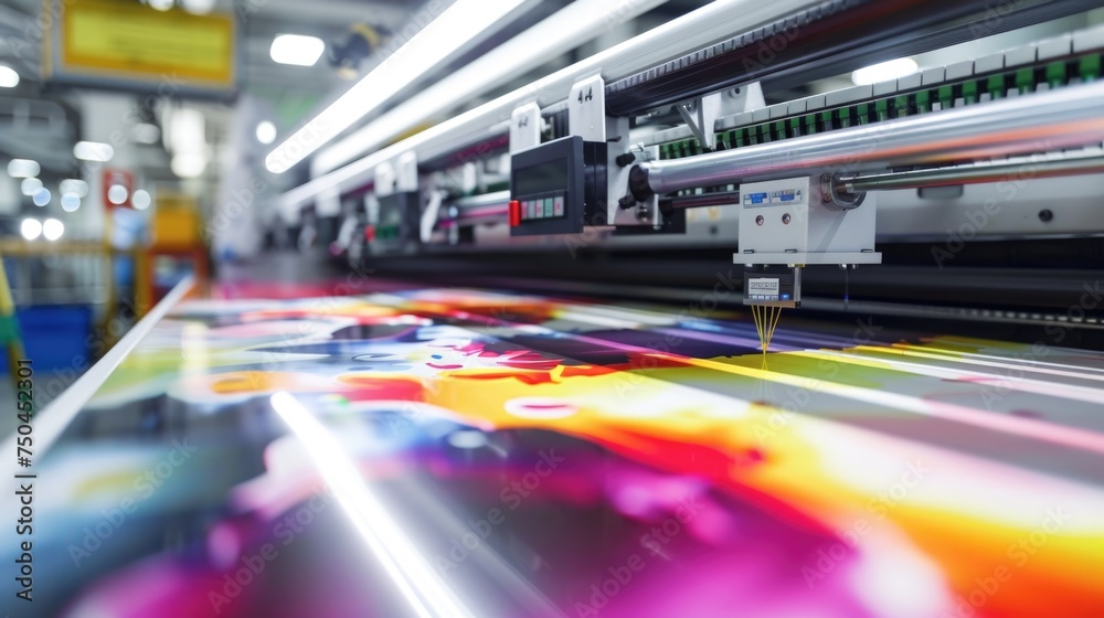 Poster a large print machine in a printing factory. ideal for industrial and manufacturing concepts