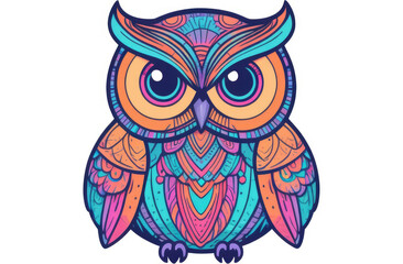 Drawing of a fairytale owl on a white background. Engraving style. Print for fabric