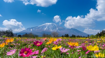 山と花
