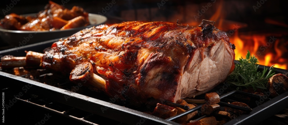 Poster Succulent Pork on Roasting Rack Ready to Serve for a Delicious Meal Preparation Closeup