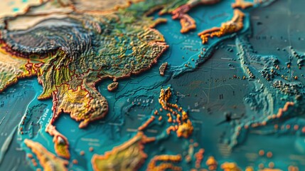 Detailed close up of a world map, perfect for educational materials - obrazy, fototapety, plakaty