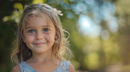 A happy little girl posing for a photo, suitable for family and childhood themes - Powered by Adobe