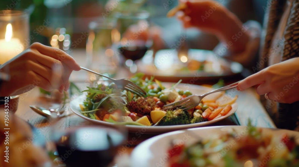 Canvas Prints A couple sitting at a table with plates of food. Suitable for restaurant promotions