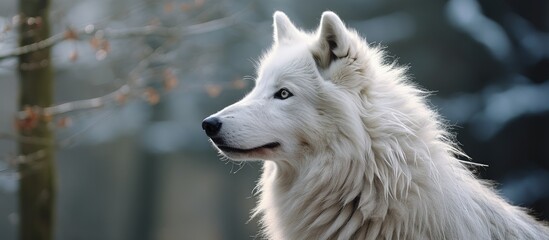 Naklejka premium Graceful Arctic Wolf With Majestic Long Hair Gazing in Profile Portrait