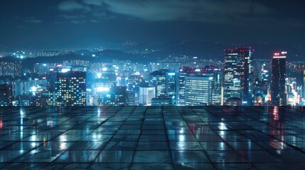 Cityscape view at night from a high-rise building. Perfect for urban themes