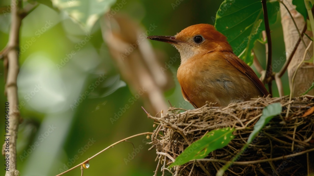 Aufkleber A bird sitting on top of a nest in a tree. Suitable for nature and wildlife concepts