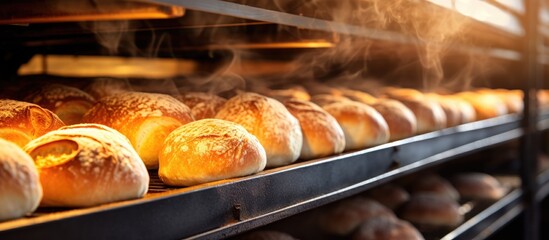 Assortment of Freshly Baked Bread Loaves on Automated Production Line in Bakery Facility - 750454380