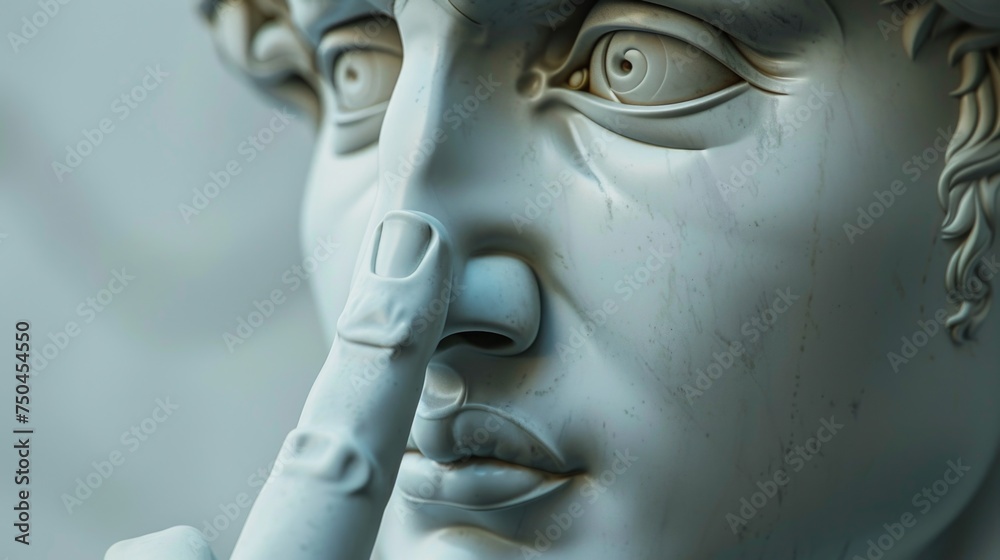 Aufkleber Close-up of a statue with a finger on its nose, suitable for various concepts and ideas