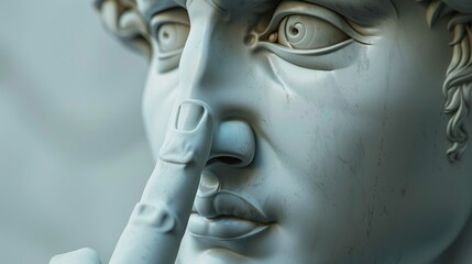 Close-up of a statue with a finger on its nose, suitable for various concepts and ideas
