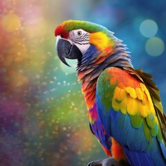 portrait of an exotic bird in the colors of the lgbt rainbow
