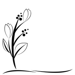 Flower corner border design with tulip design. Vector  isolated on white background.