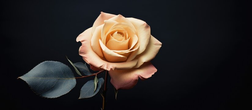 Elegant Pastel Rose Blossom in Vintage Painting Style on Black Background