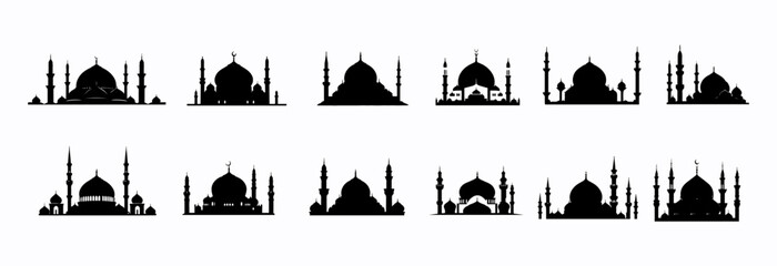 set of mosque silhouettes, with various model variations, for ornament design and other needs. vector illustration